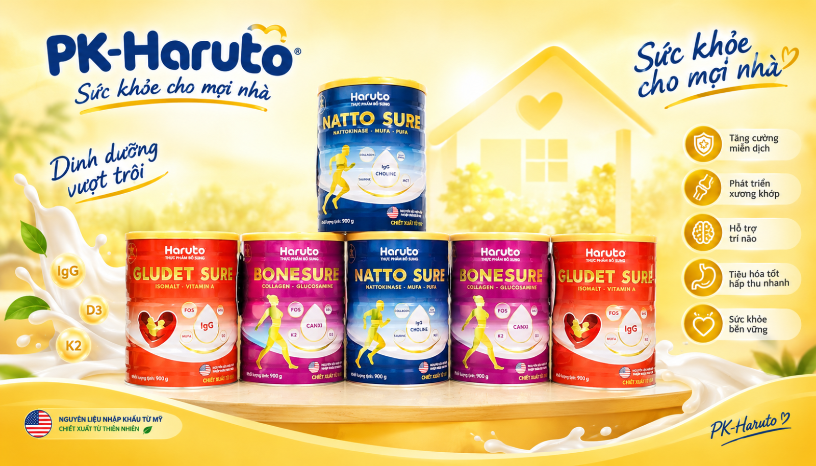 So sánh 3 dòng sữa Haruto Natto Sure Bone Sure và Glubet Sure